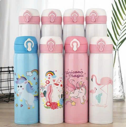 BÌNH GIỮ NHIỆT UNICORN HOAT HÌNH CHO BÉ 500ML CÓ VÒI VÀ NẮP BẬT (T50) (CÁI)