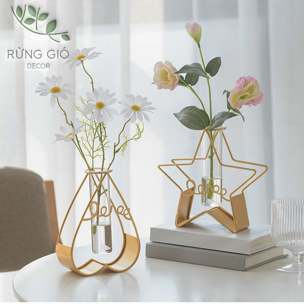 LỌ HOA THỦY TINH VIỀN KIM LOẠI, TRANG TRÍ DECOR SANG TRỌNG (T60) (CÁI)