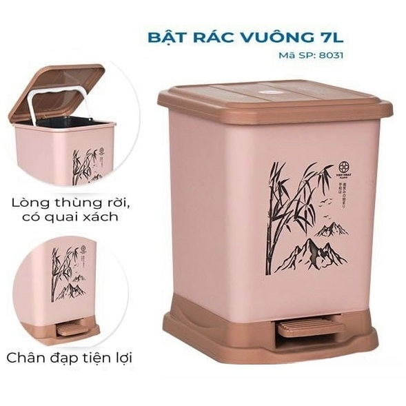 THÙNG ĐỰNG RÁC VUÔNG BẬT NẮP CÓ NẮP ĐẬY 7L VIỆT NHẬT MÃ 8031 (CÁI)