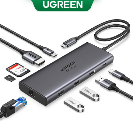 UGREEN 15532 USB-C To 2*USB A3.0 + 1USBA+ 1USB- C+HDMI+RJ45 Gigabit+SD/TF+PD Converter