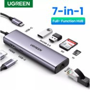 URGEEN 90568 USB-C to 2*USB3.0+HDMI+RJ45+SD&TF +PD port Converter 4K30Hz