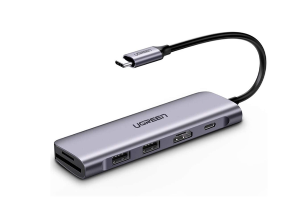 UGREEN 70411 USB-C to 2 * USB3.0-A Hub + HDMI + TF/SD with PD Power Supply (Space Gray) 4K@30Hz