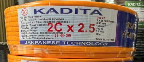 Dây điện Kadita 2 lớp vỏ 2C X 2.5 - 100M (CV)