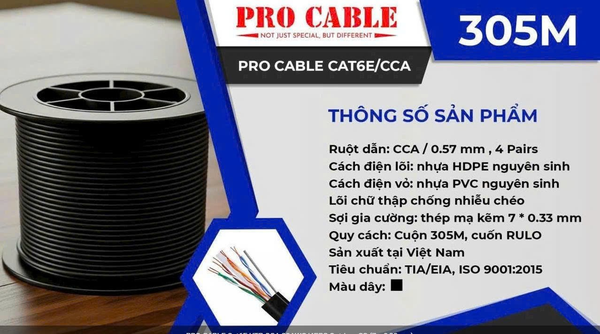 Cáp mạng ngoài trời có cường lực Pro Cable CAT6 UTP CCA (305m)