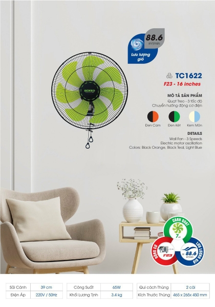 Quạt treo 2 dây SENKO |	TC1622