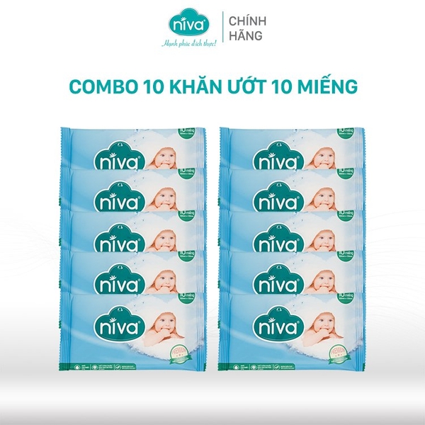 Combo 10 Khăn Ướt Đa Năng Không Mùi NIVA Gói 30 Tờ Tiện Dụng, Diệt Khuẩn, An Toàn Cho Trẻ Sơ Sinh