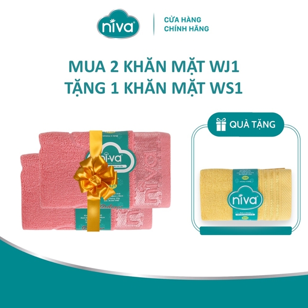 Mua 2 Khăn Mặt Niva WJ1 Tặng 1 Khăn Mặt Niva WS1 Chất Liệu Cotton Tự Nhiên 100% Mềm Mịn Thấm Hút Tốt, An Toàn Cho Da