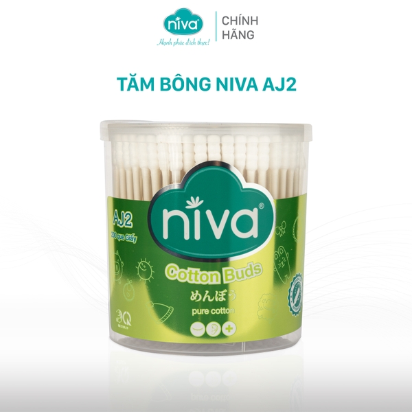 Tăm Bông Niva Hũ Xoay 200 Que Thân Giấy AJ2 Đa Năng Chuyên Dùng Ngoáy Tai, Vệ Sinh, Trang Điểm, Thân Thiện Môi Trường