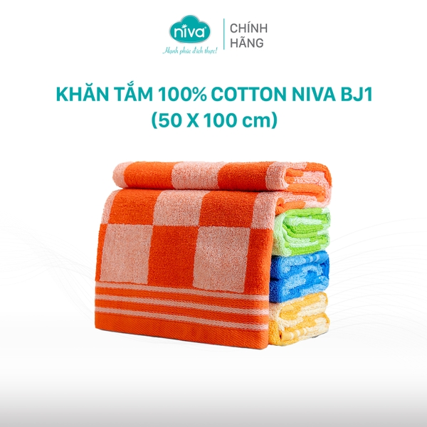 Khăn Tắm Cotton Tự Nhiên 100%  Xuất Nhật Niva BJ1 Mềm Mịn Thấm Hút, An Toàn, Hoa Văn Kích Thước 500x1000 mm