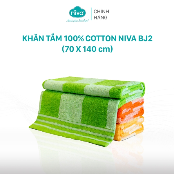 Khăn Tắm Cotton Tự Nhiên 100%  Xuất Nhật Niva BJ2 Mềm Mịn Thấm Hút, An Toàn, Hoa Văn Kích Thước 700x1400 mm