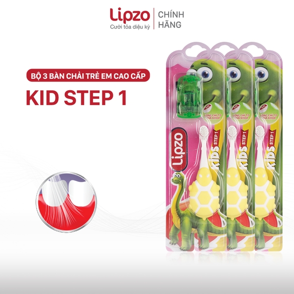 Combo 3 Bàn Chải Đánh Răng Lipzo Kids Step1 Cao Cấp Công Nghệ Chỉ Tơ Nha Khoa Siêu Mềm Dành Cho Trẻ Em Trên 5 Tuổi