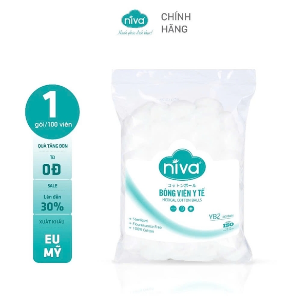 Combo 5 Gói 100 Bông Gòn Viên Tròn Y Tế Niva YB2 Đường Kính 27mm Nhét Tai Cho Mẹ, Phụ Nữ Sau Sinh An Toàn Tiệt Trùng