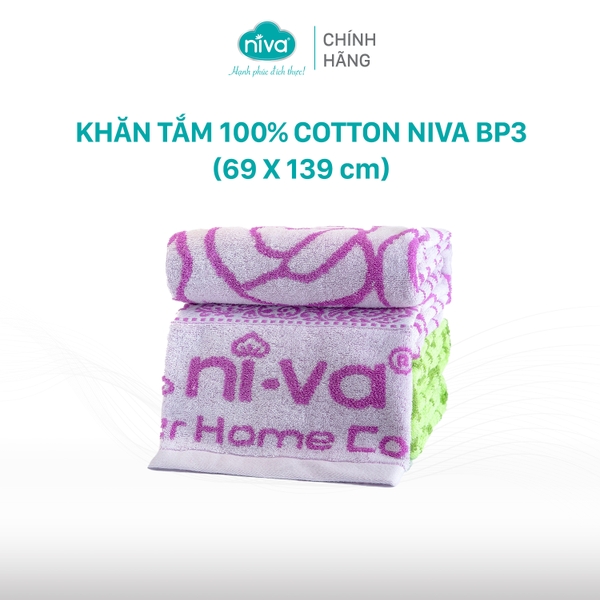 Khăn Tắm Cotton Tự Nhiên 100% NIVA Bp3 Mềm Mịn Thấm Hút Tốt, An Toàn Cho Da, Hoa Văn Kích Thước 690x1390 mm