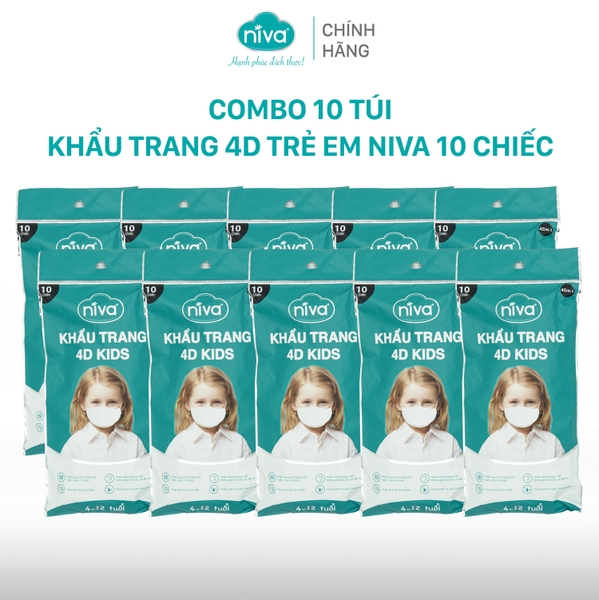 Combo 10 Khẩu Trang Niva 4D Mask KF94 Trẻ Em 10 Chiếc Ngăn Bụi Mịn, Kháng Khuẩn, Không Kích Ứng Da, Hàng Chính Hãng