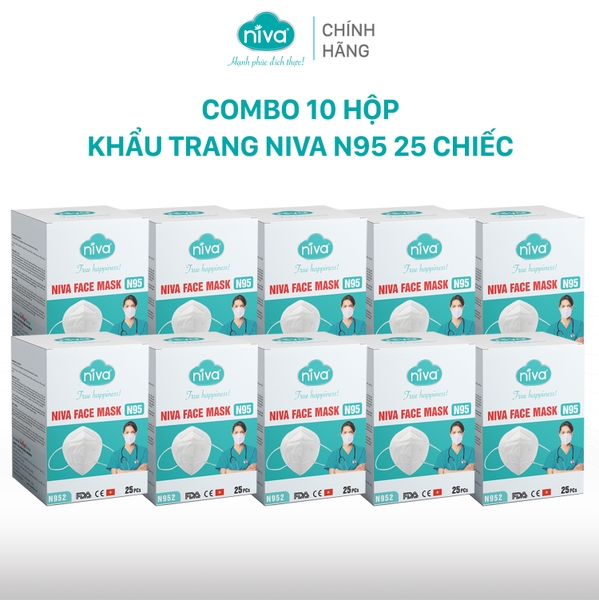 Combo 10 Hộp Khẩu Trang N95 Hộp 25 Chiếc Ngăn Giọt Bắn, Lọc Vi Khuẩn, Không Gây Kích Ứng Da, Hàng Chính Hãng Cao Cấp