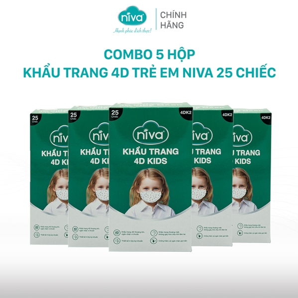 Combo 5 Khẩu Trang Niva 4D Mask KF94 Trẻ Em 10 Chiếc Ngăn Bụi Mịn, Kháng Khuẩn, Không Kích Ứng Da, Hàng Chính Hãng