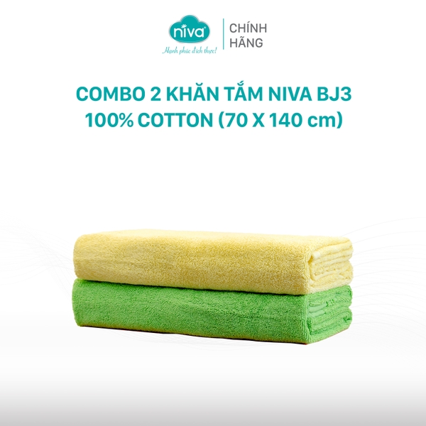 Combo 2 Khăn Tắm Cotton Tự Nhiên 100%  Xuất Nhật Niva BJ3 Mềm Mịn Thấm Hút, An Toàn, Trơn Kích Thước 700x1400 mm