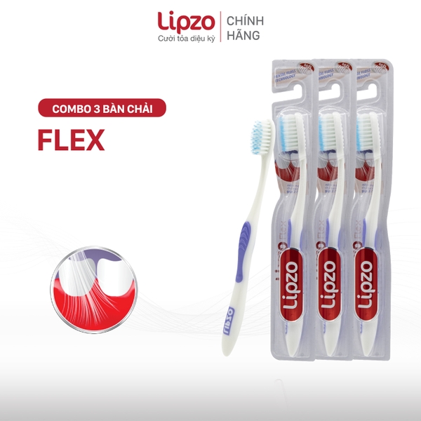 Combo 3 Bàn Chải Đánh Răng Lipzo Flex Khay Dành Cho Người Lớn Công Nghệ Lông Chỉ Tơ Nha Khoa Siêu Mềm Mảnh