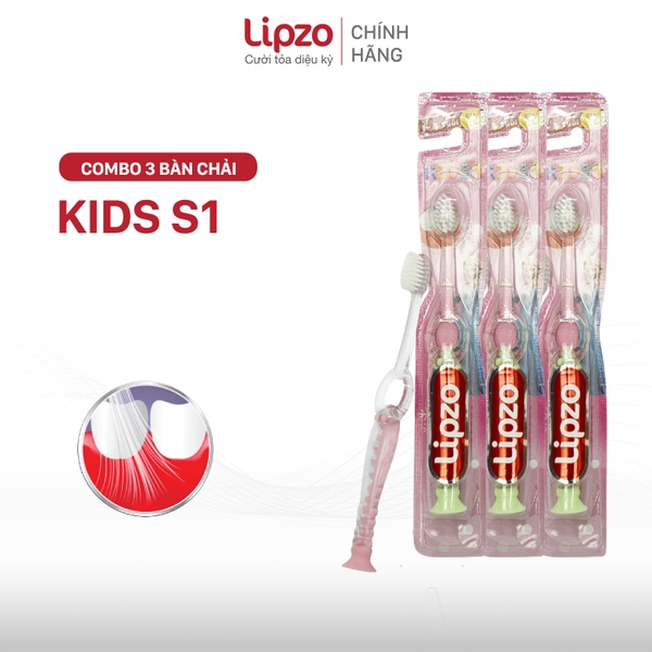 Combo 3 Bàn Chải Đánh Răng Lipzo Kids S1 Lông Chỉ Tơ Nha Khoa Kháng Khuẩn Mềm Mảnh Dành Cho Bé Từ 2 Tuổi Trở Lên