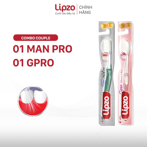 Combo 2 Bàn Chải Đánh Răng Lipzo Gpro và Pro For Man Công Nghệ Lông Nở Chỉ Tơ Vệ Sinh Răng Miệng Cho Cặp Đôi