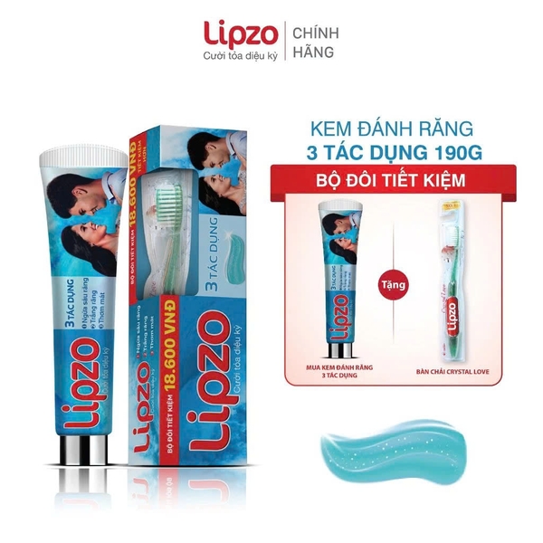 Combo Kem Đánh Răng Lipzo 3 Tác Dụng & Bàn Chải MaxCare – Ngừa Sâu Răng, Trắng Răng, Thơm Miệng