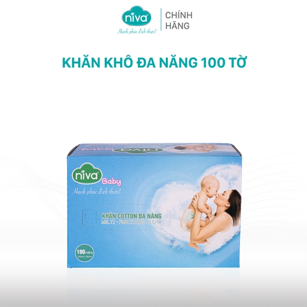 Khăn Vải Khô Đa Năng Niva Hộp 100 Tờ Tiện Dụng, Chất Liệu Cotton Tự Nhiên An Toàn Cho Bé