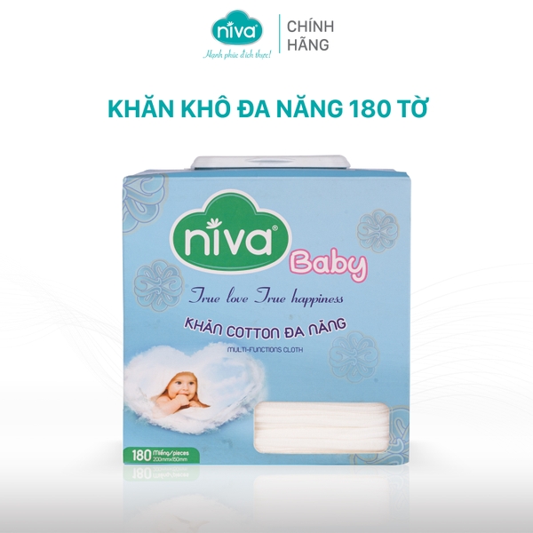 Khăn Vải Khô Đa Năng NIVA Hộp 180 Tờ Tiện Dụng, Chất Liệu Cotton Tự Nhiên An Toàn Cho Bé