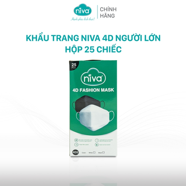 Khẩu Trang Niva 4D Mask KF94 Người Lớn 25 Chiếc Ngăn Bụi Mịn, Kháng Khuẩn, Không Kích Ứng Da, Hàng Chính Hãng