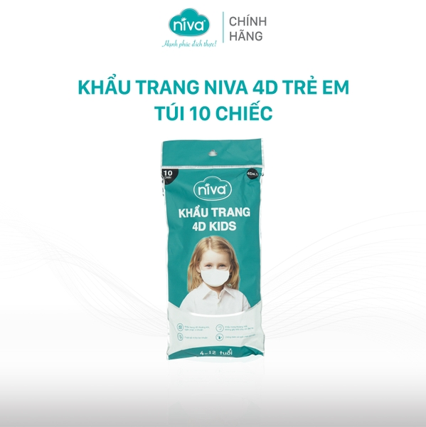 Khẩu Trang Niva 4D Mask KF94 Trẻ Em 10 Chiếc Ngăn Bụi Mịn, Kháng Khuẩn, Không Kích Ứng Da, Hàng Chính Hãng