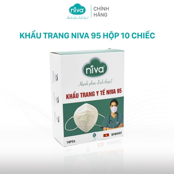 Khẩu Trang Niva 95 Hộp 10 Chiếc Ngăn Giọt Bắn, Lọc Vi Khuẩn, Không Gây Kích Ứng Da, Hàng Chính Hãng Cao Cấp