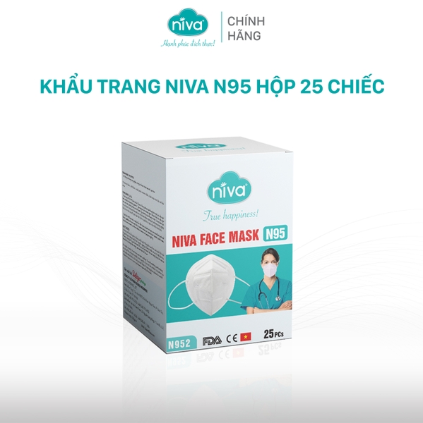 Khẩu Trang Niva N95 Hộp 25 Chiếc Ngăn Giọt Bắn, Lọc Vi Khuẩn, Không Gây Kích Ứng Da, Hàng Chính Hãng Cao Cấp