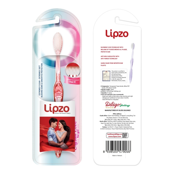 Bàn Chải Đánh Răng Lipzo Crystal Love For Girl Cho Nữ Giới  Công Nghệ Lông Nở Kết Hợp Chỉ Tơ Nha Khoa Siêu Mềm Mảnh
