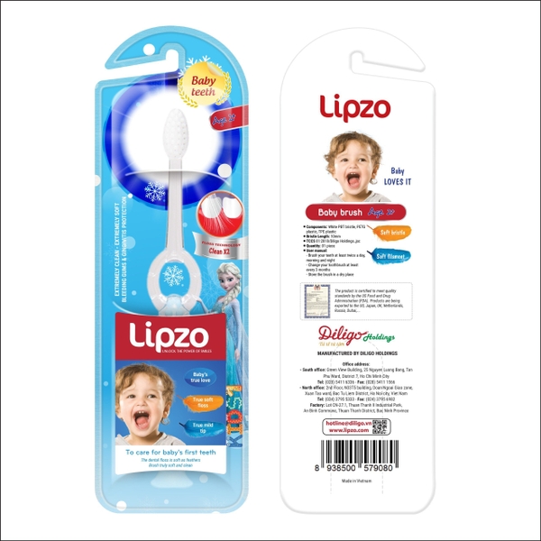 Bàn Chải Đánh Răng Lipzo Kids 1 Lông Chỉ Tơ Nha Khoa Kháng Khuẩn Mềm Mảnh Dành Cho Bé Từ 1 Tuổi Trở Lên