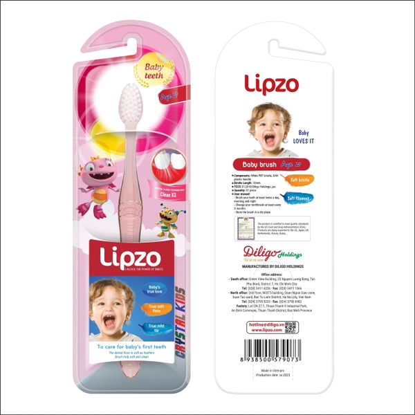 Bàn Chải Đánh Răng Lipzo Crystal Kids Lông Chỉ Tơ Nha Khoa Kháng Khuẩn Dành Cho Trẻ Em Từ 2 - 5 Tuổi