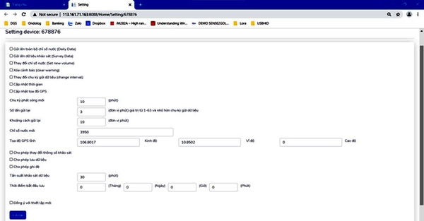 Tính Năng Chính Của Server Demo NB-IoT, Cài đặt thông số từ server