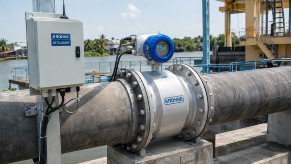 Flowmeter điện từ giám sát lưu lượng khai thác tại nguồn nước kết hợp datalogger truyền dữ liệu