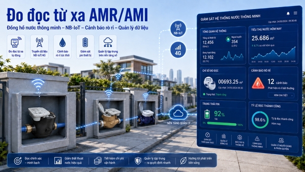 Giải pháp đo đọc từ xa AMR AMI bằng đồng hồ nước thông minh NB-IoT và hệ thống quản lý dữ liệu