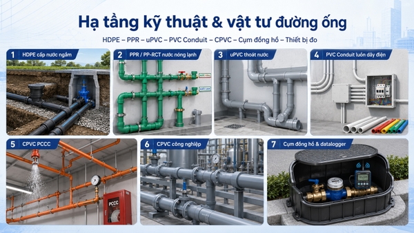 Giải pháp hạ tầng kỹ thuật và vật tư đường ống HDPE PPR uPVC PVC Conduit CPVC cụm đồng hồ và thiết bị đo Lạc Việt