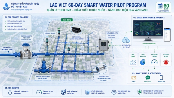 giải pháp Lạc Việt thí điểm cấp nước tự cường 60 ngày DMA NRW IoT nước