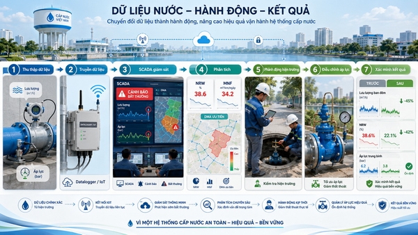 quy trình vận hành cấp nước bằng dữ liệu từ flowmeter pressure sensor datalogger