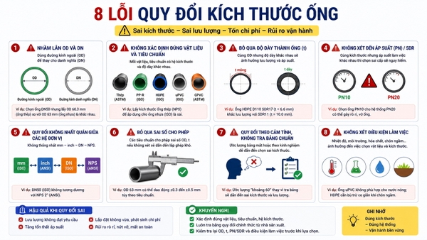Tám lỗi thường gặp khi quy đổi kích thước ống thép và ống nhựa