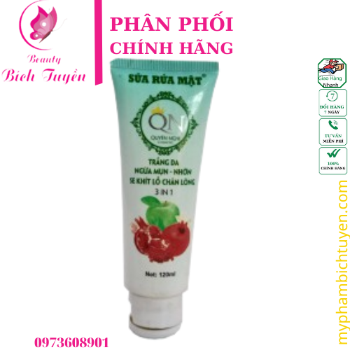 Sữa rửa mặt trắng da - Ngừa mụn - Nhờn - Se khít lỗ chân lông Quyên Nghi 3in1 120ml