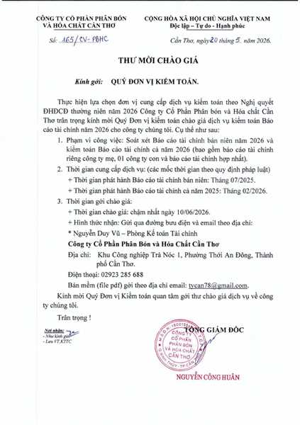 CFC - THƯ MỜI CHÀO GIÁ