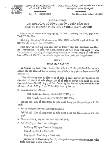 CFC - Biên bản họp "Đại Hội Đồng Cổ Đông 2024"