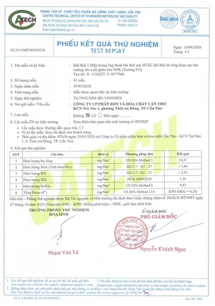 CFC - Kết quả quan trắc môi trường quý I/2026