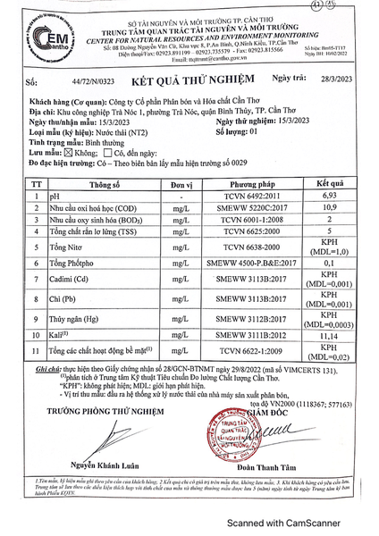 CFC - Kết quả quan trắc môi trường - Quí I và II năm 2023