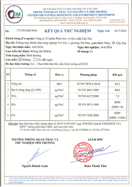 Kết quả quan trắc môi trường quý II - 2024 - CFC