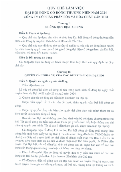 Thông báo - Quy Chế Làm Việc ĐHĐ CĐ Thường Niên 2024