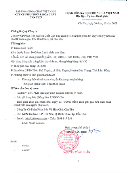 CFC - Mời chào giá biển quảng cáo