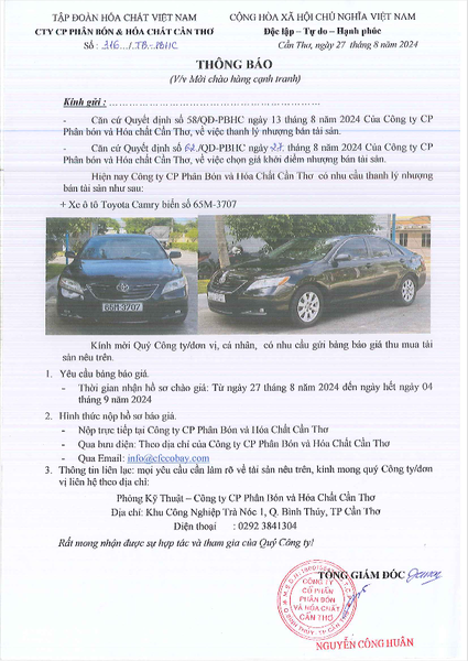 Thông báo - Mời chào hàng cạnh tranh